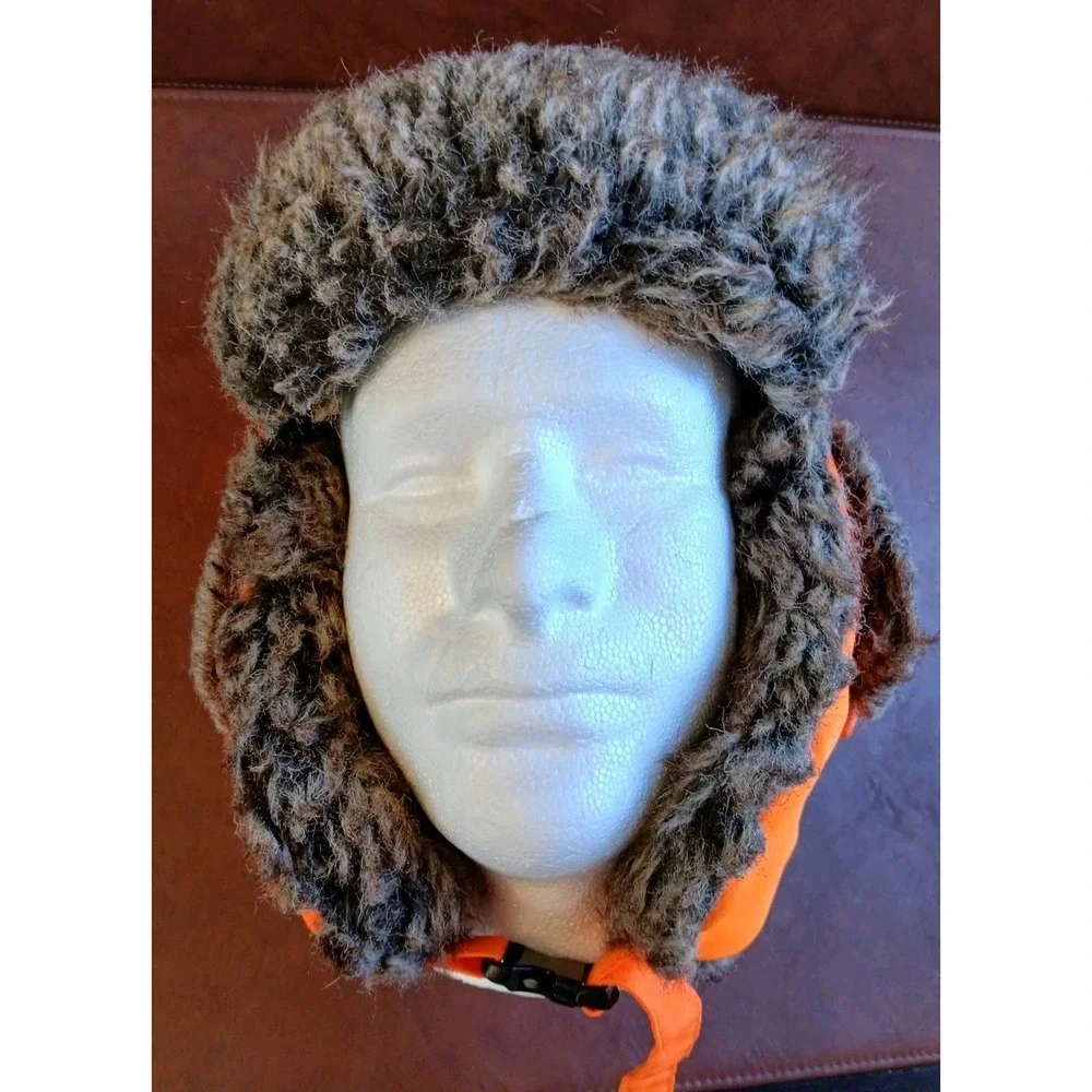 Blaze Orange Trapper Hat Faux Fur Lined Winter Hunting Aviator Cap Waterproof
